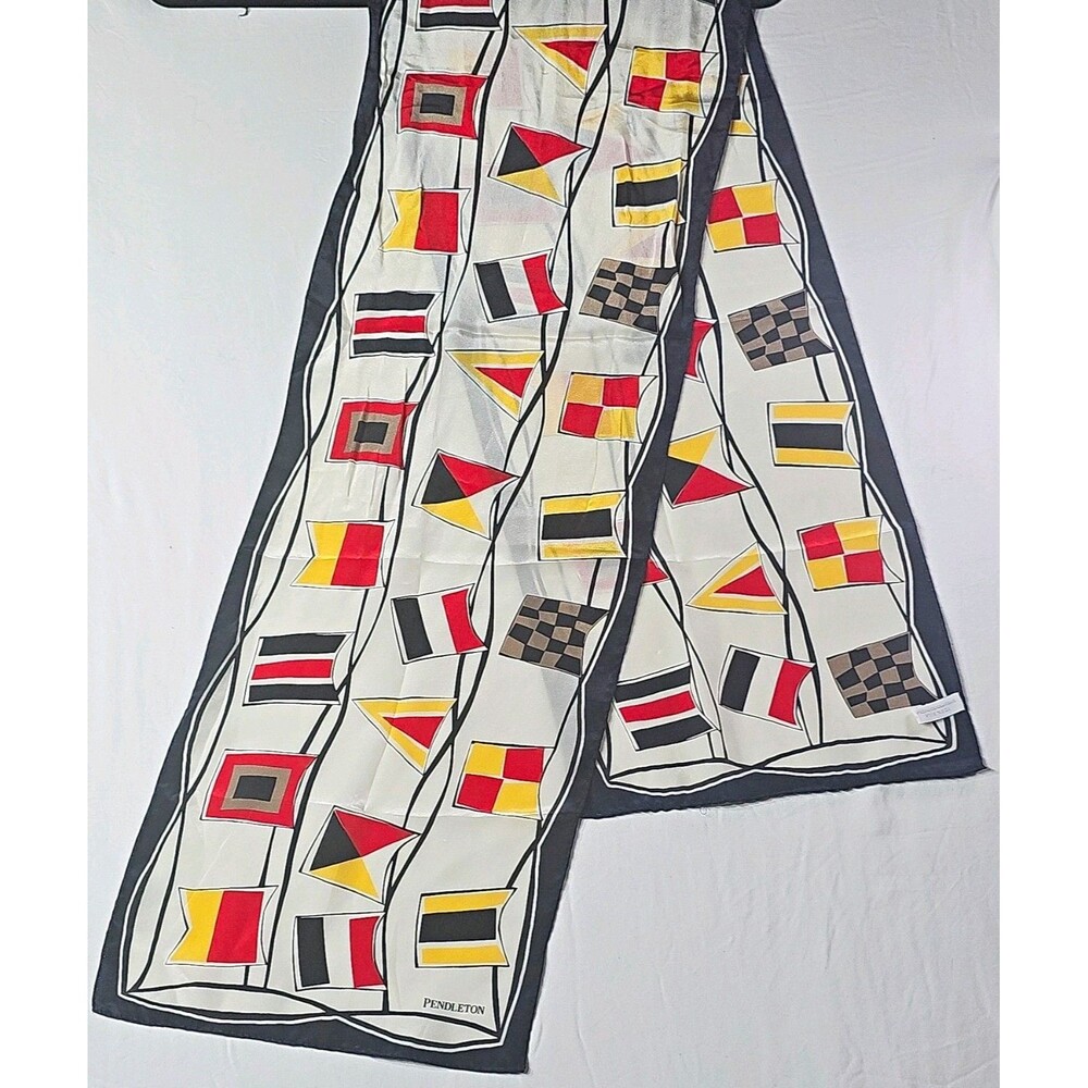 Vintage 1990s Pendleton Silk Satin  Scarf Nautical Signal Flags Geometric Logo